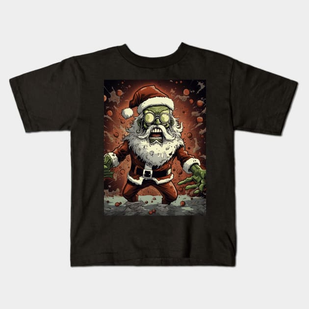 green zombie Santa Claus Kids T-Shirt by Maverick Media